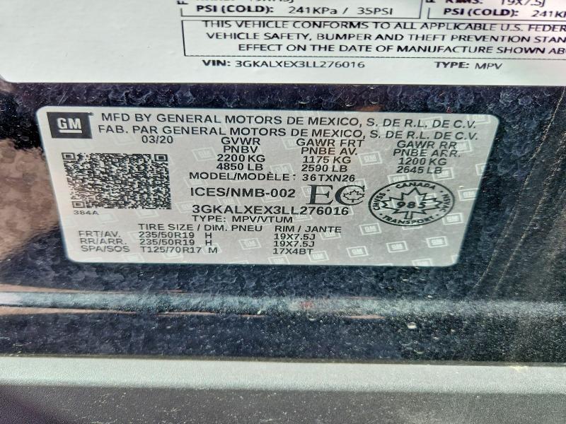 Aukcja sprzedaży 2020 Gmc Terrain, vin: 3GKALXEX3LL276016, numer aukcji: 57182386