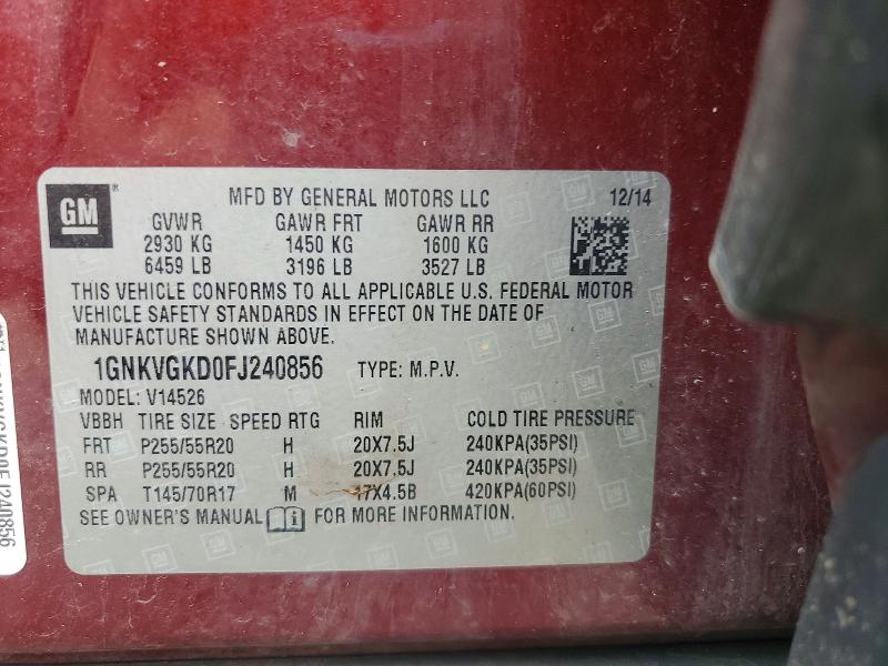 58420586 :رقم المزاد ، 1GNKVGKD0FJ240856 vin ، 2015 Chevrolet Traverse مزاد بيع