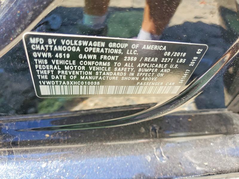 57979316 :رقم المزاد ، 1VWDT7A3XHC010035 vin ، 2017 Volkswagen Passat مزاد بيع