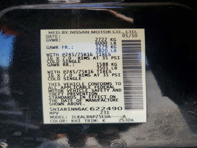 Продажа на аукционе авто 2010 Nissan Pathfinder, vin: 5N1AR1NN6AC622490, номер лота: 56832276