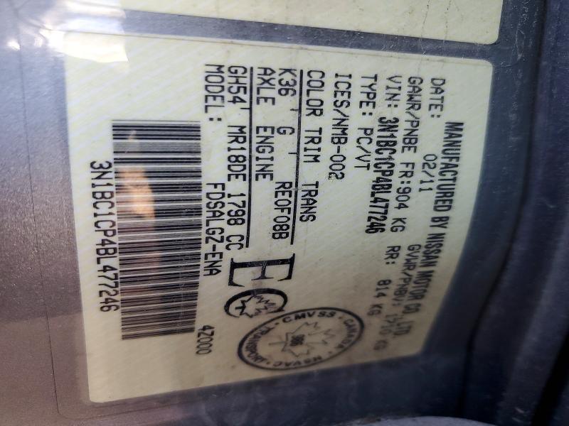 58465736 :رقم المزاد ، 3N1BC1CP4BL477246 vin ، 2011 Nissan Versa مزاد بيع