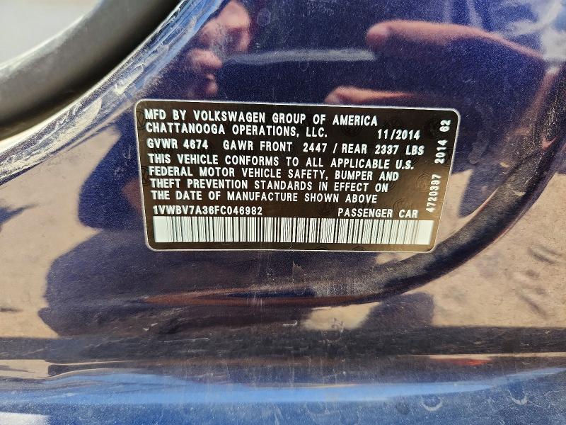 Aukcja sprzedaży 2015 Volkswagen Passat, vin: 1VWBV7A36FC046982, numer aukcji: 59141976