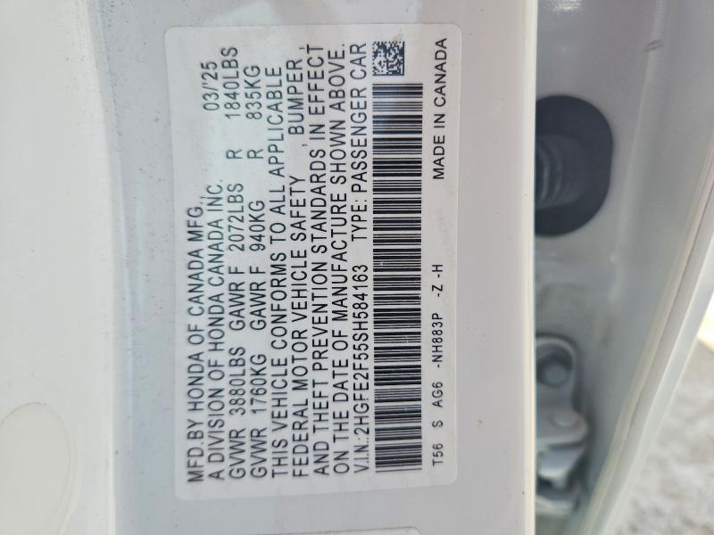 57666376 :رقم المزاد ، 2HGFE2F55SH584163 vin ، 2025 Honda Civic مزاد بيع