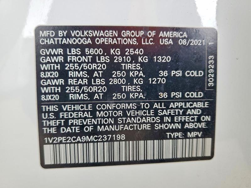 55862546 :رقم المزاد ، 1V2PE2CA9MC237198 vin ، 2021 Volkswagen Atlas Cross Sport مزاد بيع