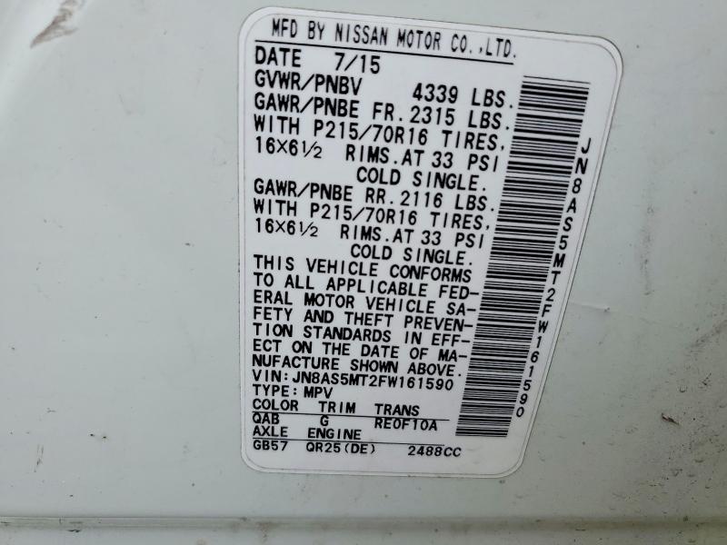 58290636 :رقم المزاد ، JN8AS5MT2FW161590 vin ، 2015 Nissan Rogue Select مزاد بيع