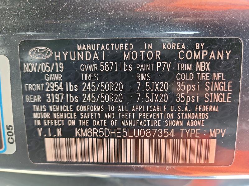 58490306 :رقم المزاد ، KM8R5DHE5LU087354 vin ، 2020 Hyundai Palisade مزاد بيع