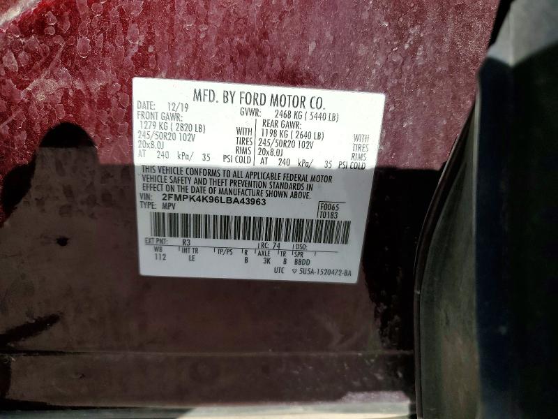 Продажа на аукционе авто 2020 Ford Edge, vin: 2FMPK4K96LBA43963, номер лота: 56957116