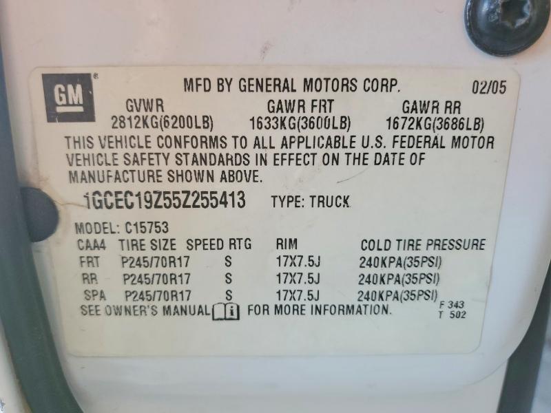 2005 Chevrolet Silverado მანქანა იყიდება აუქციონზე, vin: 1GCEC19Z55Z255413, აუქციონის ნომერი: 58235496