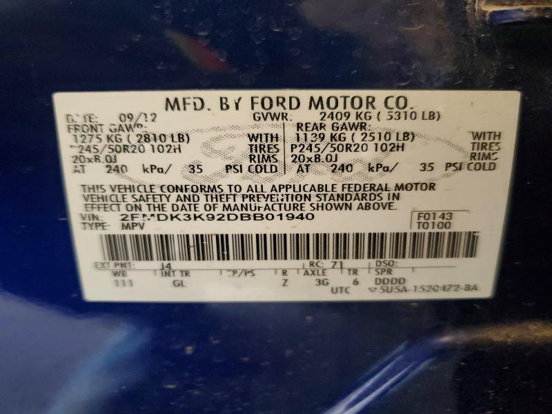 Продаж на аукціоні авто 2013 Ford Edge, vin: 2FMDK3K92DBB01940, номер лоту: 55179556