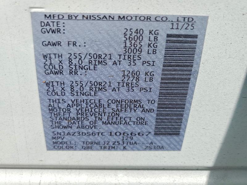 56120956 :رقم المزاد ، 5N1AZ3DS6TC106667 vin ، 2026 Nissan Murano مزاد بيع