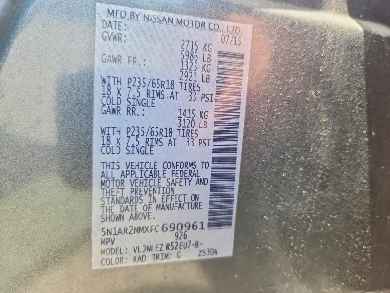 Продаж на аукціоні авто 2015 Nissan Pathfinder, vin: 5N1AR2MMXFC690961, номер лоту: 56295446