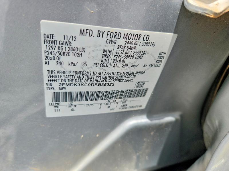2013 Ford Edge მანქანა იყიდება აუქციონზე, vin: 2FMDK3KC9DBB35322, აუქციონის ნომერი: 57174786