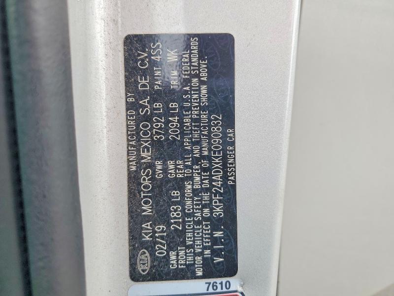 Продажа на аукционе авто 2019 Kia Forte, vin: 3KPF24ADXKE090832, номер лота: 56266746