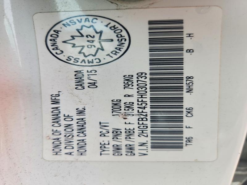 2015 Honda Civic მანქანა იყიდება აუქციონზე, vin: 2HGFB2F45FH030739, აუქციონის ნომერი: 58823516