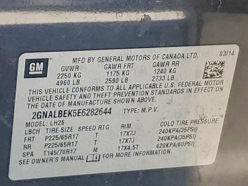 Aukcja sprzedaży 2014 Chevrolet Equinox, vin: 2GNALBEK5E6282644, numer aukcji: 55104646