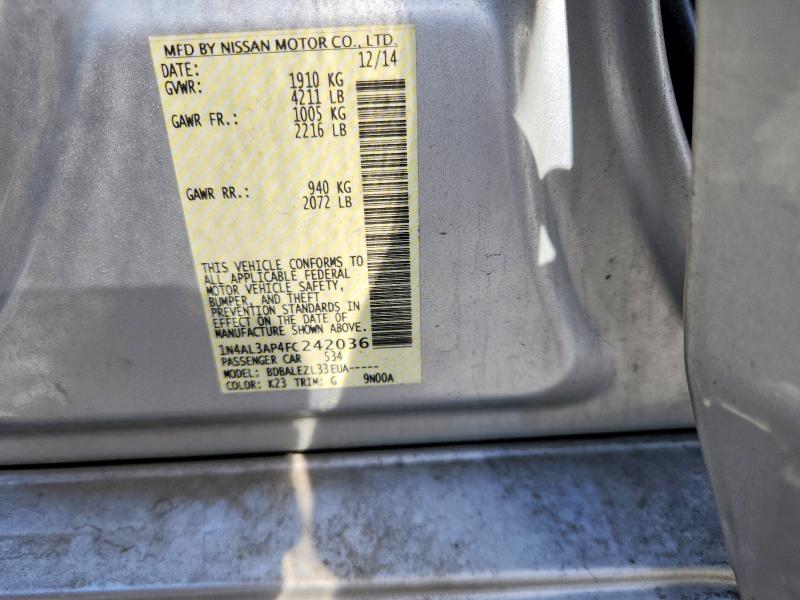 Продажа на аукционе авто 2015 Nissan Altima, vin: 1N4AL3AP4FC242036, номер лота: 55218976