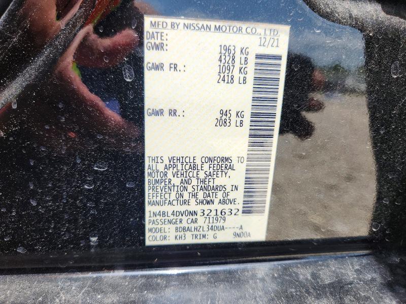 2022 Nissan Altima მანქანა იყიდება აუქციონზე, vin: 1N4BL4DV0NN321632, აუქციონის ნომერი: 57692436