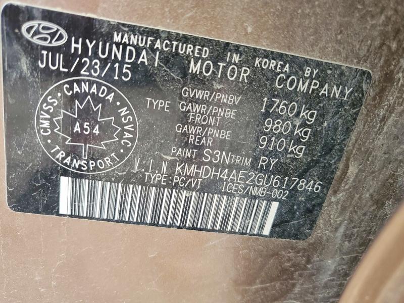 Продаж на аукціоні авто 2016 Hyundai Elantra, vin: KMHDH4AE2GU617846, номер лоту: 57904896