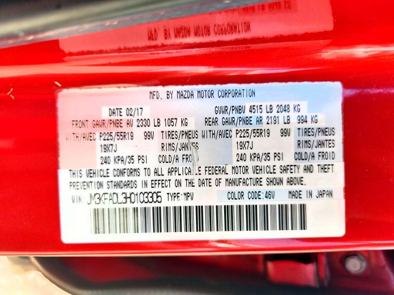 59540166 :رقم المزاد ، JM3KFADL3H0103305 vin ، 2017 Mazda Cx-5 مزاد بيع