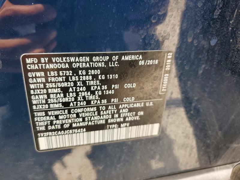 55066586 :رقم المزاد ، 1V2FR2CA0JC575424 vin ، 2018 Volkswagen Atlas مزاد بيع
