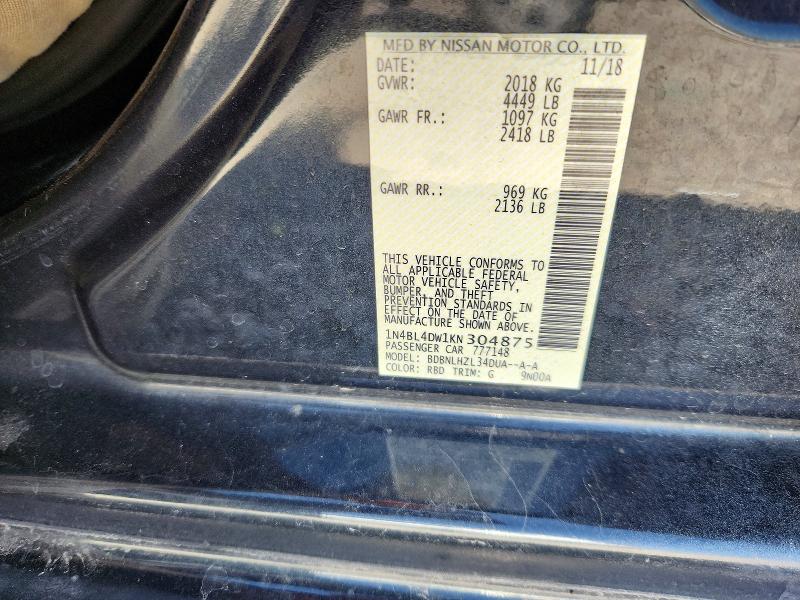 58940876 :رقم المزاد ، 1N4BL4DW1KN304875 vin ، 2019 Nissan Altima مزاد بيع