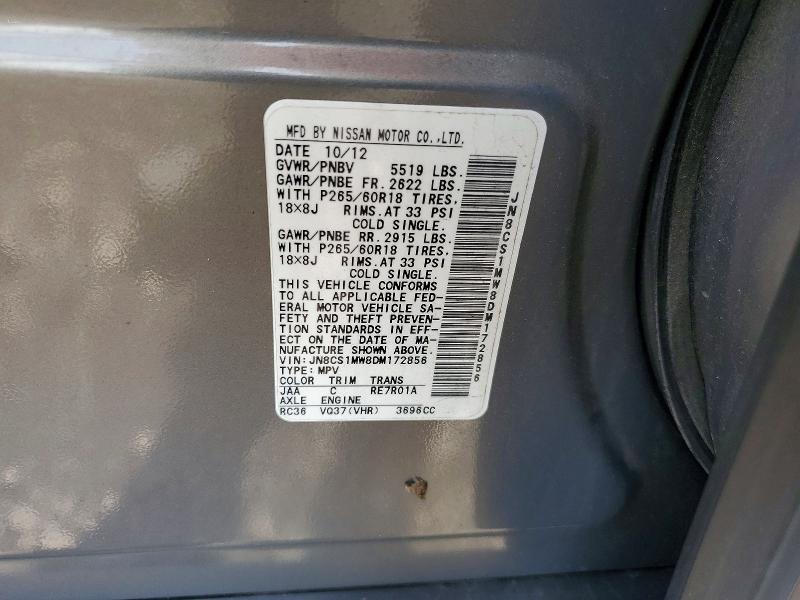 Aukcja sprzedaży 2013 Infiniti Fx37, vin: JN8CS1MW8DM172856, numer aukcji: 54881906