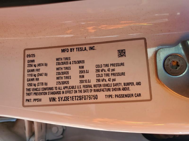 Aukcja sprzedaży 2025 Tesla Model 3, vin: 5YJ3E1ET2SF079750, numer aukcji: 55853816