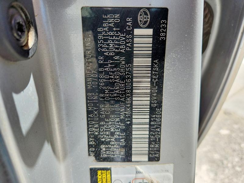 Продажа на аукционе авто 2008 Toyota Camry, vin: 4T1BK46KX8U063755, номер лота: 57610956