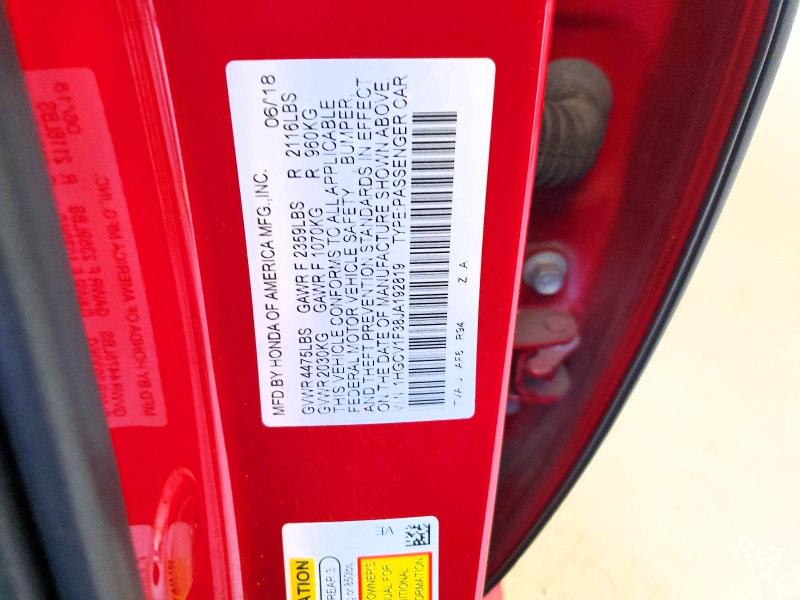 2018 Honda Accord მანქანა იყიდება აუქციონზე, vin: 1HGCV1F38JA192819, აუქციონის ნომერი: 55541856
