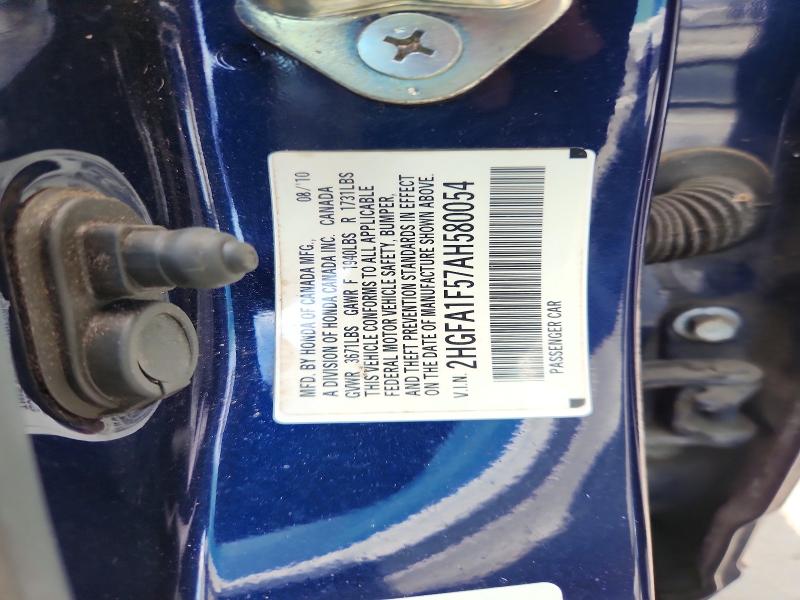 Aukcja sprzedaży 2010 Honda Civic, vin: 2HGFA1F57AH580054, numer aukcji: 55643036