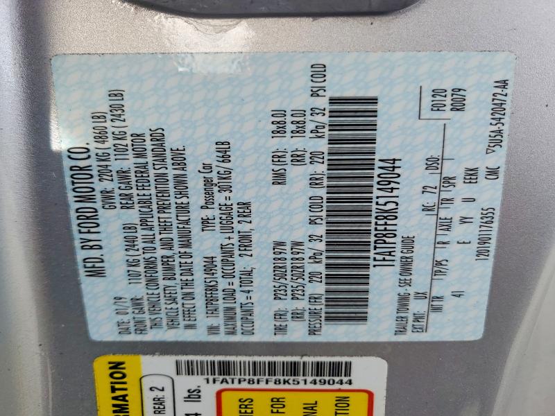 Aukcja sprzedaży 2019 Ford Mustang, vin: 1FATP8FF8K5149044, numer aukcji: 55883106