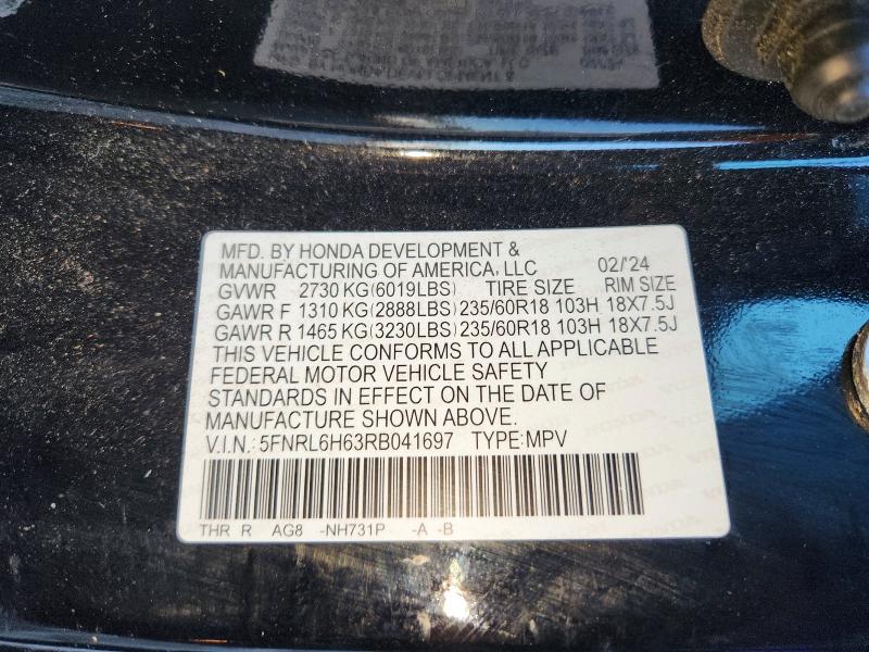 57642086 :رقم المزاد ، 5FNRL6H63RB041697 vin ، 2024 Honda Odyssey مزاد بيع