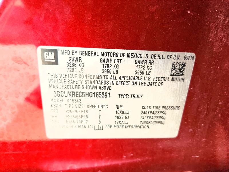 Продаж на аукціоні авто 2017 Chevrolet Silverado, vin: 3GCUKREC5HG165391, номер лоту: 58471856