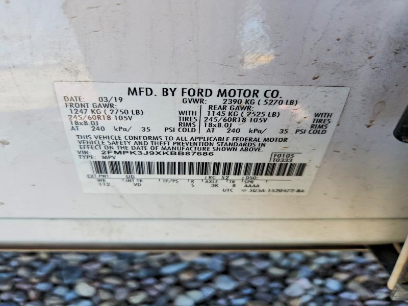 Aukcja sprzedaży 2019 Ford Edge, vin: 2FMPK3J9XKBB87686, numer aukcji: 56709876