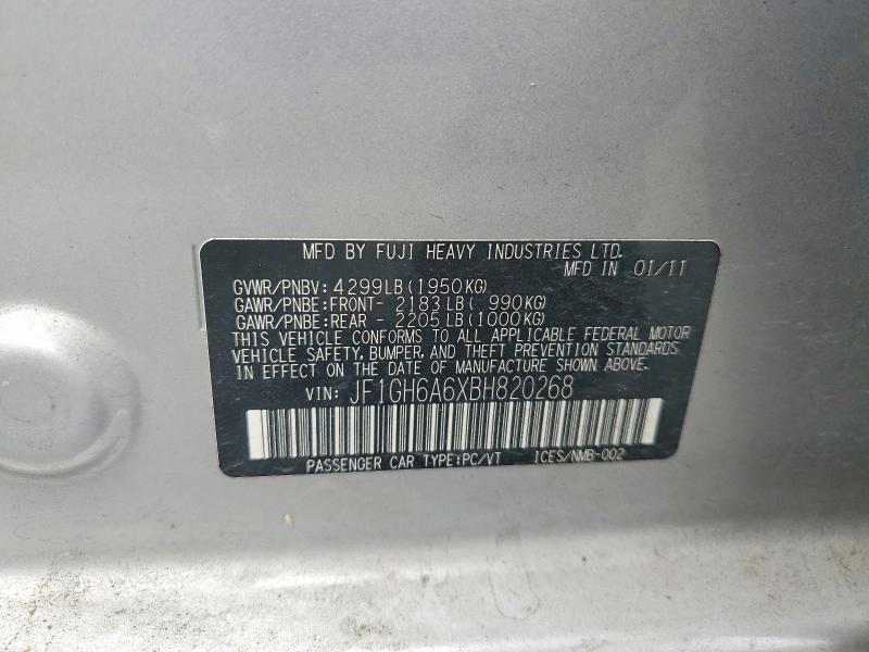 Aukcja sprzedaży 2011 Subaru Impreza, vin: JF1GH6A6XBH820268, numer aukcji: 58646676
