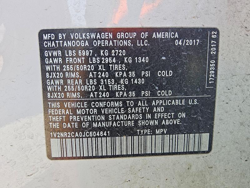 Aukcja sprzedaży 2018 Volkswagen Atlas, vin: 1V2NR2CA0JC504641, numer aukcji: 58956936