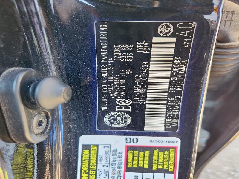 Aukcja sprzedaży 2014 Toyota Corolla, vin: 2T1BURHE7EC174839, numer aukcji: 59093516
