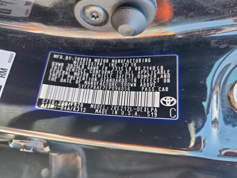 56734436 :رقم المزاد ، 5YFEPRAE7LP096056 vin ، 2020 Toyota Corolla مزاد بيع