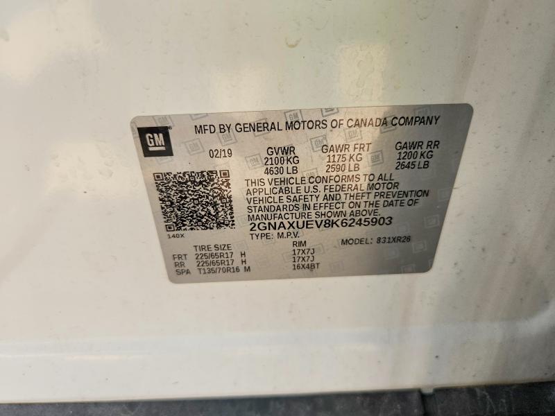 Aukcja sprzedaży 2019 Chevrolet Equinox, vin: 2GNAXUEV8K6245903, numer aukcji: 55866936