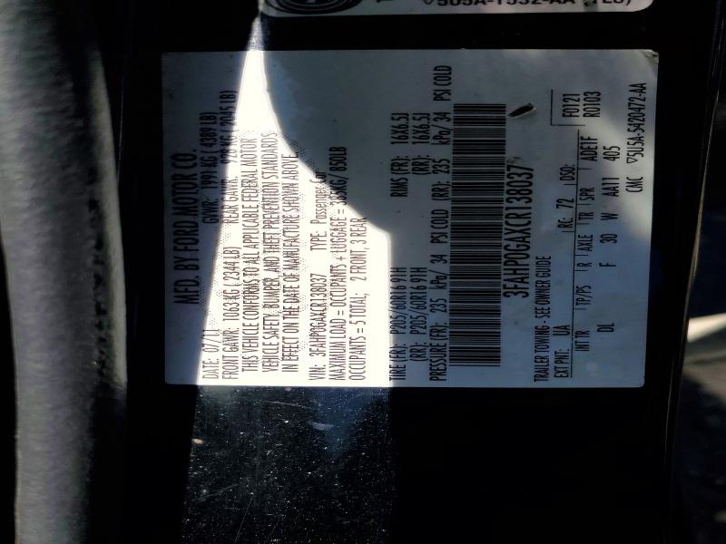 2012 Ford Fusion მანქანა იყიდება აუქციონზე, vin: 3FAHP0GAXCR138037, აუქციონის ნომერი: 55707186