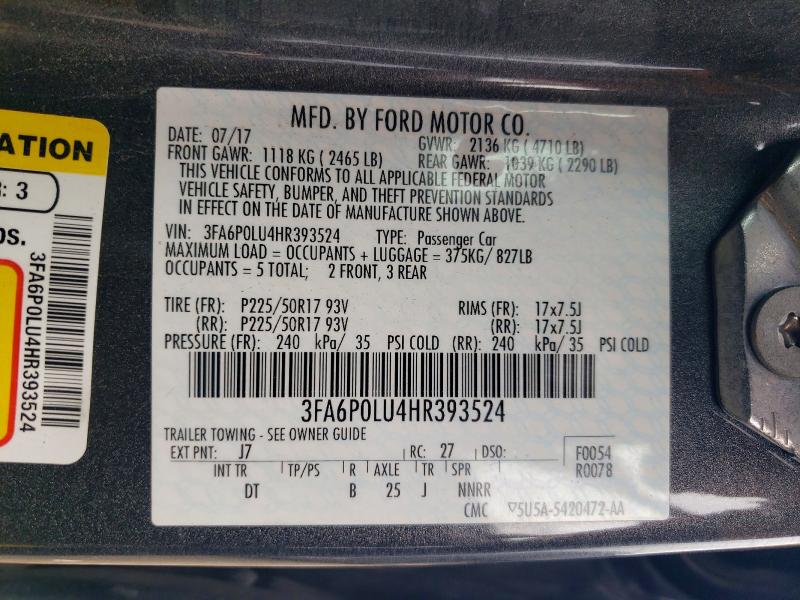 Aukcja sprzedaży 2017 Ford Fusion, vin: 3FA6P0LU4HR393524, numer aukcji: 58260896