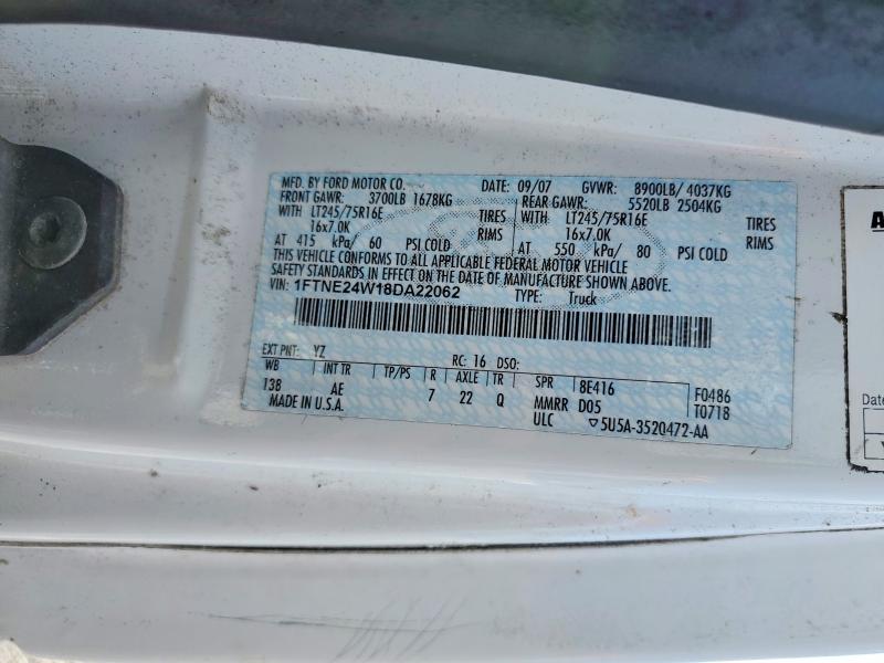 2008 Ford Econoline მანქანა იყიდება აუქციონზე, vin: 1FTNE24W18DA22062, აუქციონის ნომერი: 58624376
