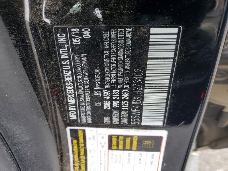 57631956 :رقم المزاد ، 55SWF4JBXJU273402 vin ، 2018 Mercedes-benz C مزاد بيع