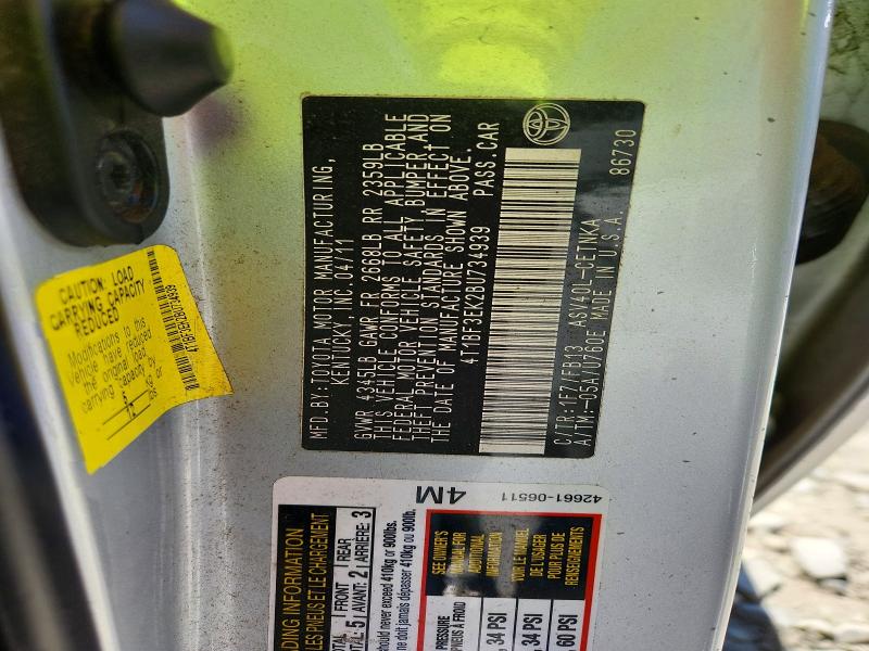 2011 Toyota Camry მანქანა იყიდება აუქციონზე, vin: 4T1BF3EK2BU734939, აუქციონის ნომერი: 51528126