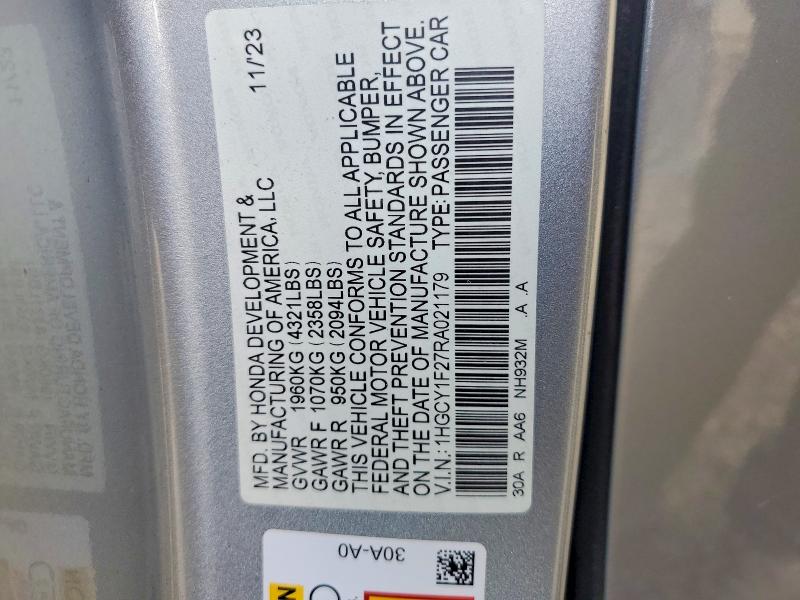 55933246 :رقم المزاد ، 1HGCY1F27RA021179 vin ، 2024 Honda Accord مزاد بيع