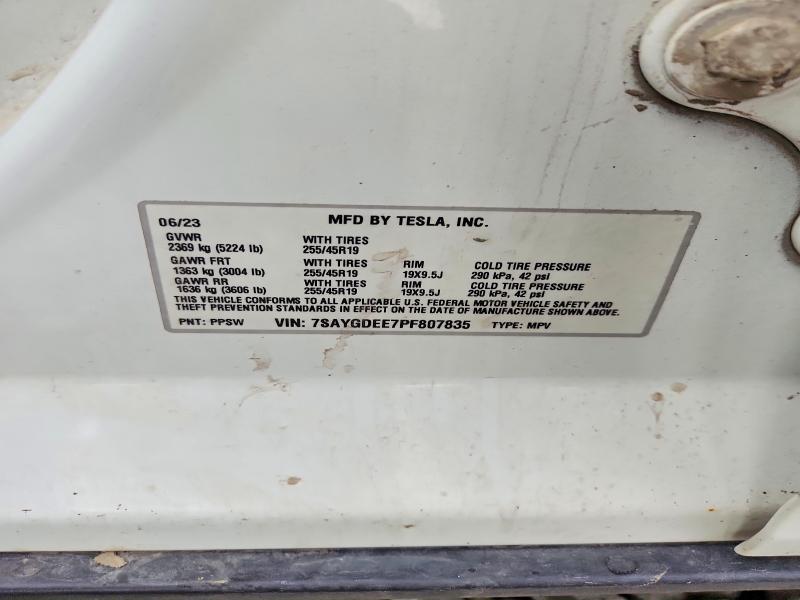 Продажа на аукционе авто 2023 Tesla Model Y, vin: 7SAYGDEE7PF807835, номер лота: 57662446