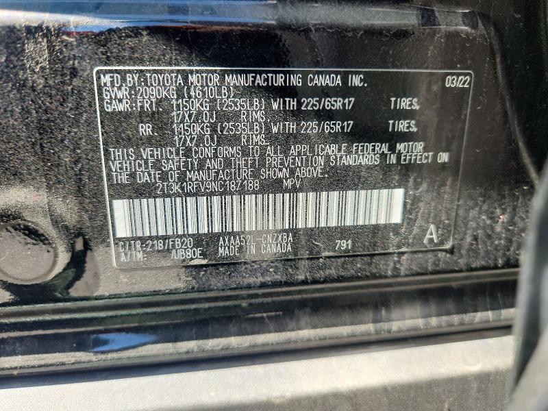 Продаж на аукціоні авто 2022 Toyota Rav4, vin: 2T3K1RFV9NC187188, номер лоту: 56306666