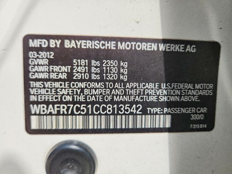 2012 Bmw 535 მანქანა იყიდება აუქციონზე, vin: WBAFR7C51CC813542, აუქციონის ნომერი: 56068316