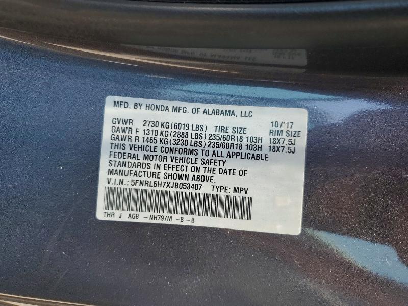 Продажа на аукционе авто 2018 Honda Odyssey, vin: 5FNRL6H7XJB053407, номер лота: 59230626