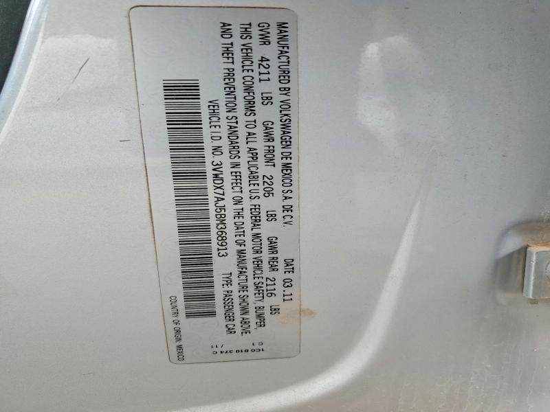 2011 Volkswagen Jetta მანქანა იყიდება აუქციონზე, vin: 3VWDX7AJ5BM368913, აუქციონის ნომერი: 56525336